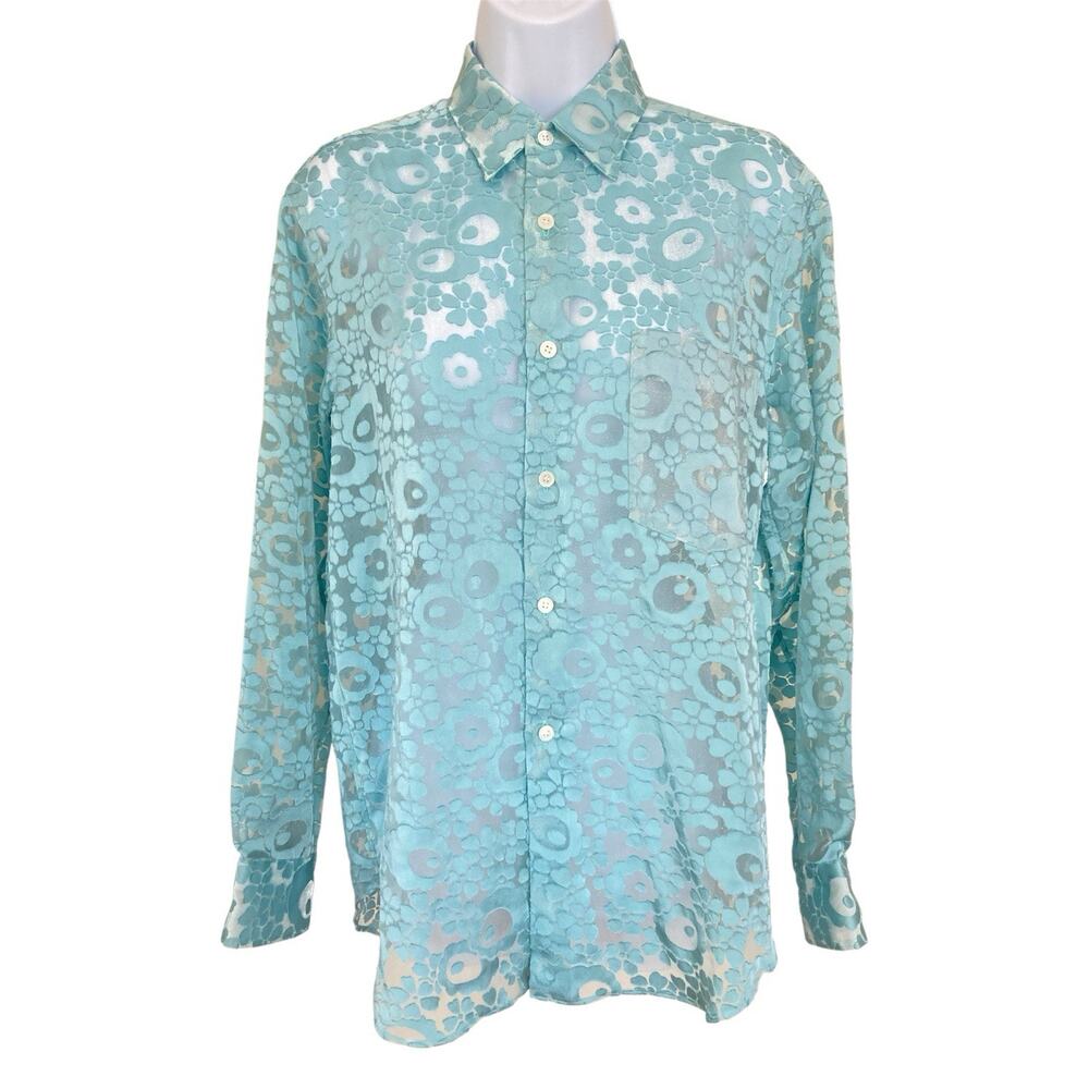 Junya Watanabe Comme Des Garçons Sheer Daisy Aqua Blouse Shirt Size XS/S